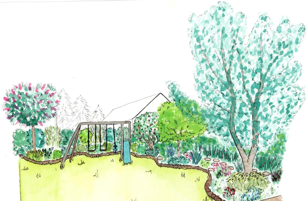 Exemples de conception : croquis de jardins à l'aquarelle