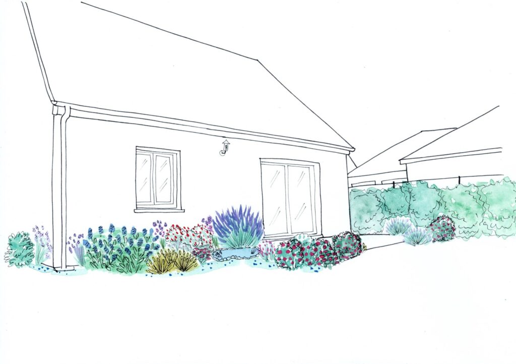 Exemples de conception de jardins croquis aquarelle