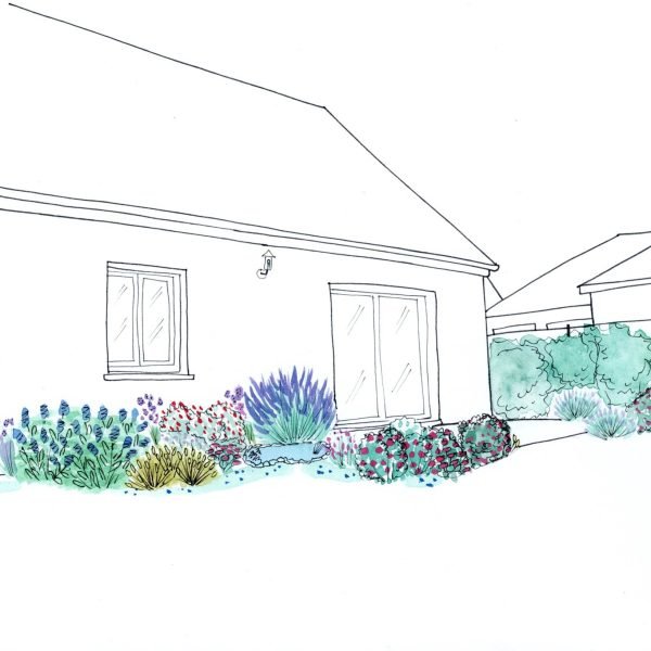 Exemples de conception de jardins croquis aquarelle